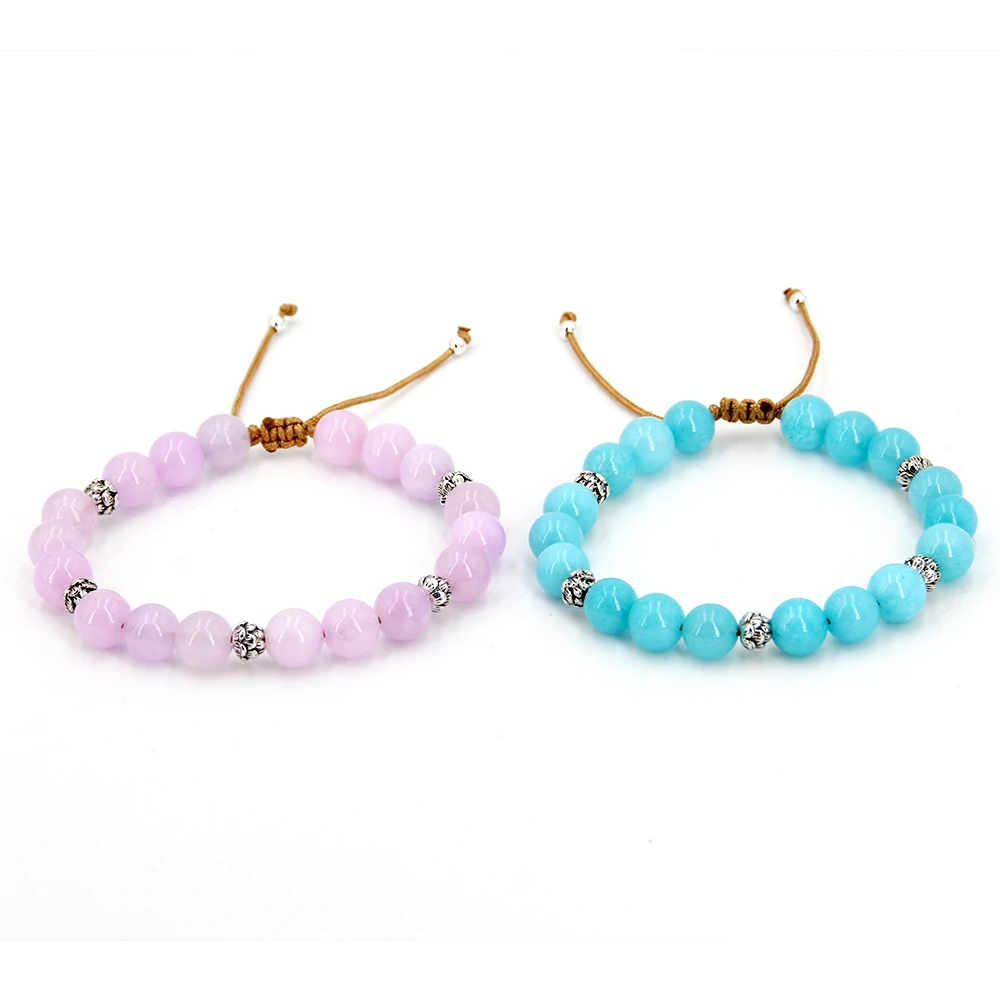 

Charm bracelet natural stone Accounts 6mm purple Wathet 8mm frizzy yoga bracelet for woman best friend Light Blue