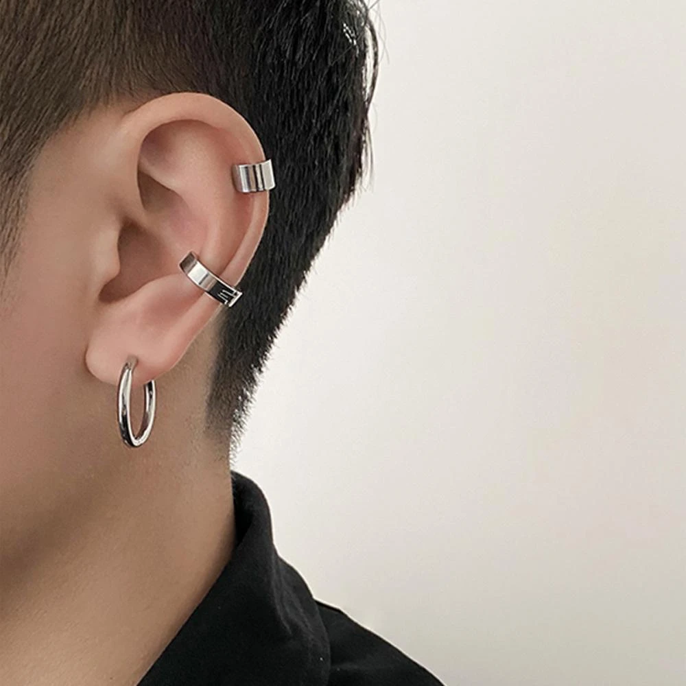 Pendientes de acero inoxidable sin dolor para hombre y mujer, aretes de Clip la oreja, Color plateado, Punk, no Piercing, joyería, regalos, 3 piezas|Pendientes de clip| - AliExpress