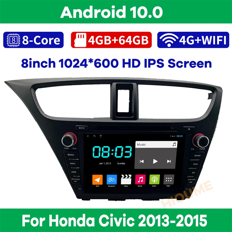 Автомобильный мультимедийный плеер Android 10 GPS-навигация радио для Honda Civic 2013 2014 2015