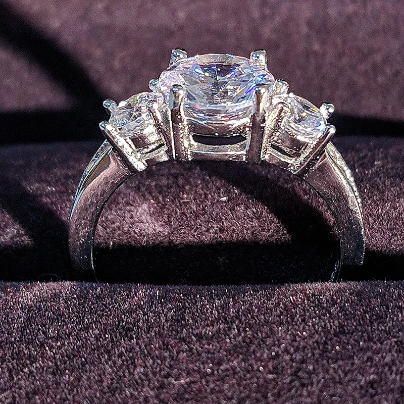 Кольцо обручальное из серебра 925 пробы с тремя камнями 3 карата|ring jewelry|sterling silver