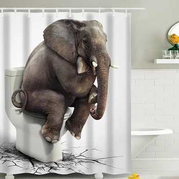 

Elephant Printed Waterproof Polyester Bathroom Shower Curtain Anti-slip Bath Mat Set Toilet Cover Kitchen Carpet Bath Curtains