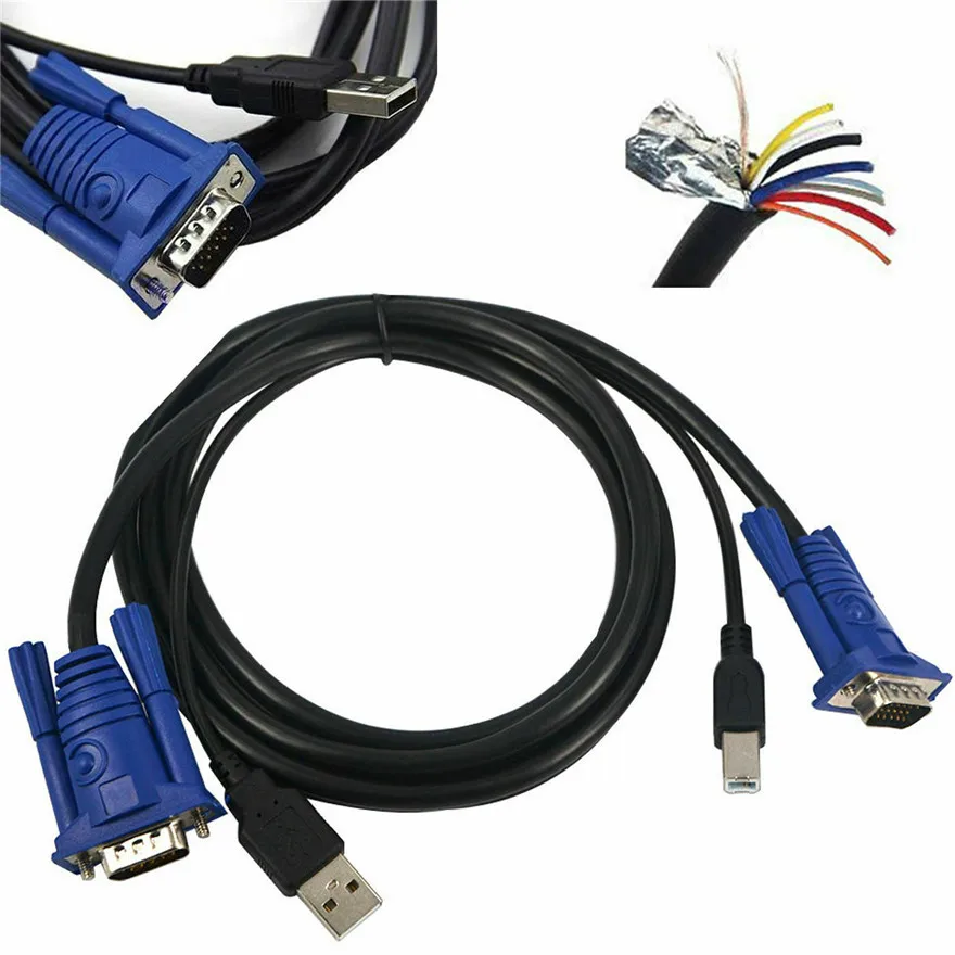 1.5M USB KVM Switch Cable Monitor 15 