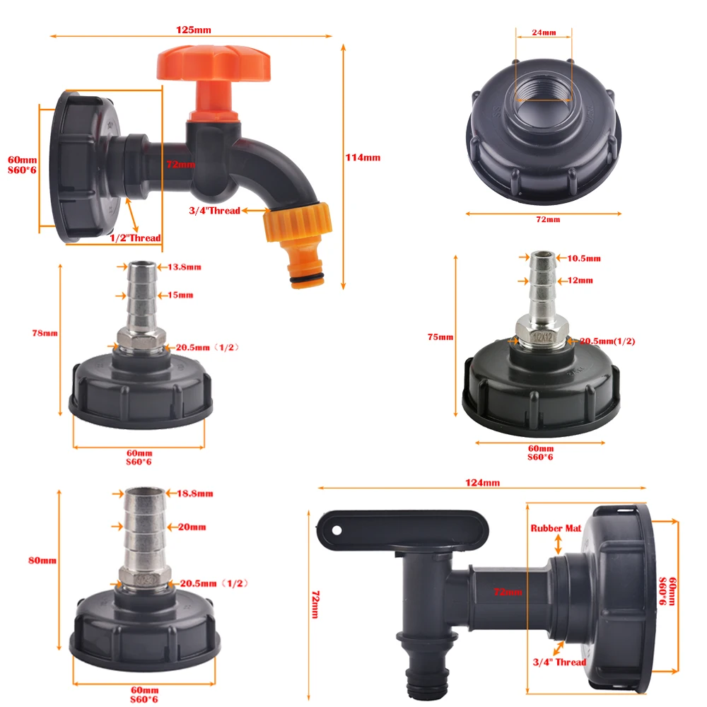 1/2" 3/4" 1" Female Thread IBC Tank Adapter Water Tap Connectors Valve Replacement Fittings Garden Agriculture Irrigation Tools diy irrigation kit