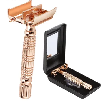 

Classic Platinum Double Edge Safety Blade Razor Shaver Luxurious Rose Gold Holder for Men Beard Shaving BD177+BP001B