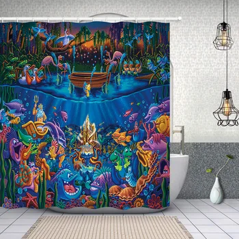 

MTMETY Colorful ocean world Underwater party pattern Lake cartoon Waterproof Bathroom Shower Curtain Polyester Douchegordijn