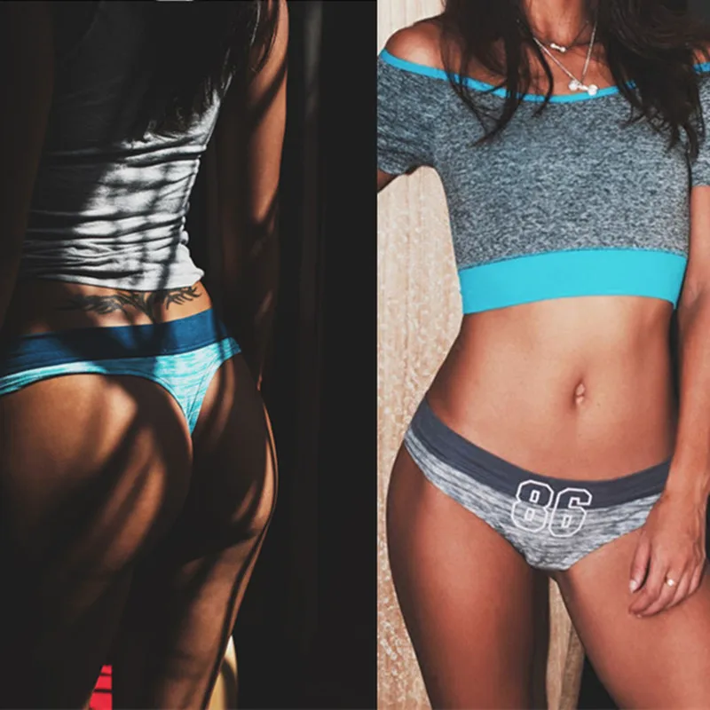 

ECTUSAMAT Women Sexy Thongs Letter Printing Low-waist Sexy Hips Seamless Cotton Fabric Women Triangle Panties