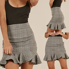 Women Mini Skirt Fashion Trend Plaid Print Ruffles Empire Above Knee Skirts Women's Sexy Casual Party High Waist Hip d5