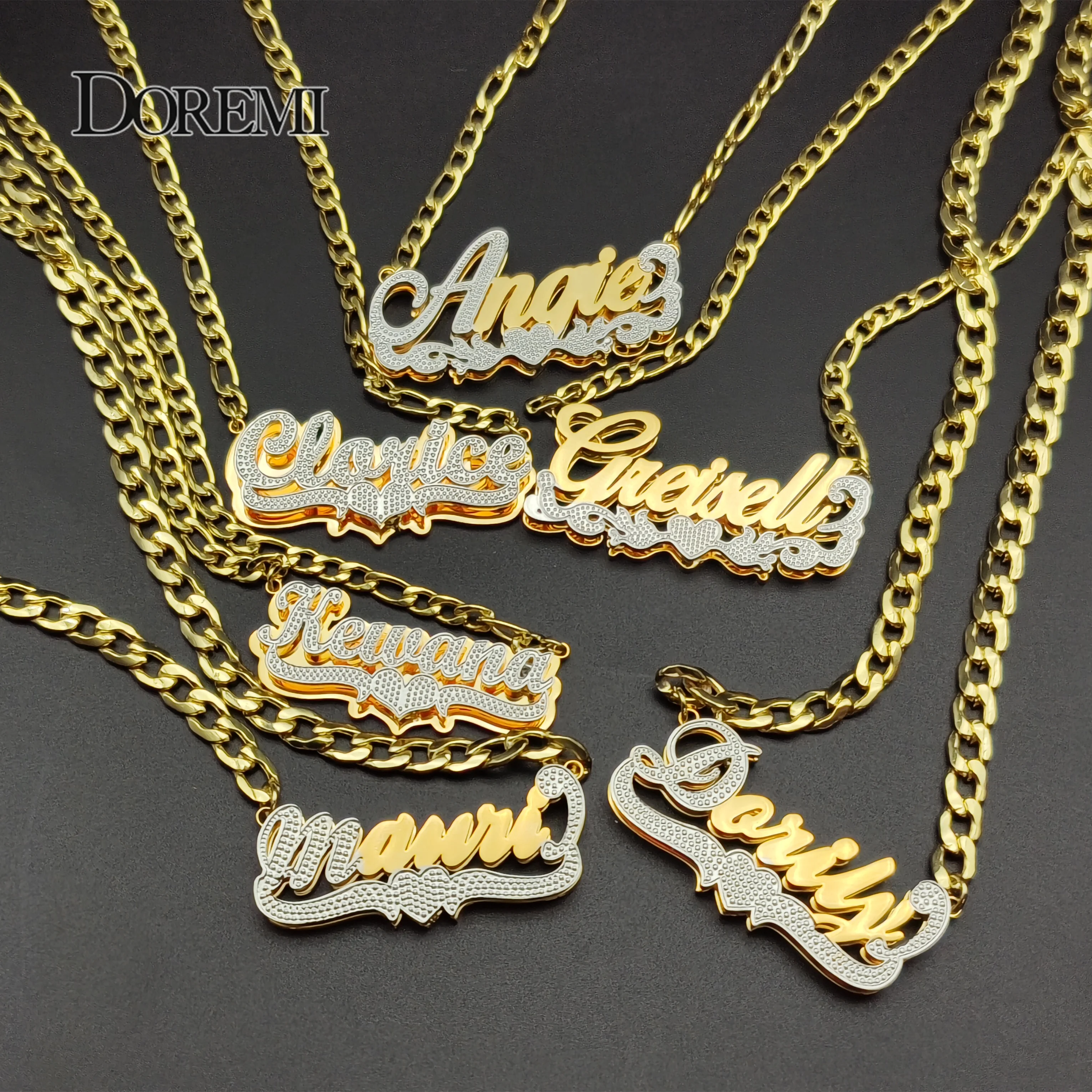 DOREMI Stainless  Custom Nameplate Necklace 3D Pendant Necklace Personalized Custom Name Jewelry  for Women/Men Free Shipping