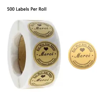 

500pcs/ Roll Kraft Merci French Thank You labels Stickers Envelope Package Seal