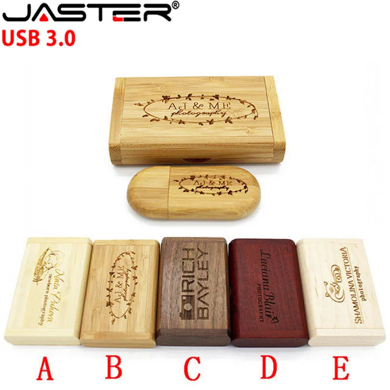 

JASTER USB 3.0 LOGO customized wooden usb + Box Personal LOGO pen drive 8GB 16GB 32GB 64GB usb Flash Drive pendrive Memory stick
