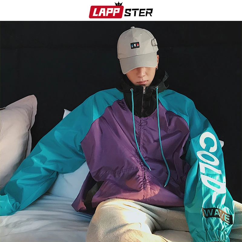 

Men Patchwork Bomber Jackets Windbreaker 2019 Mens Streetwear Hip Hop Jackets And Coats Male Vintage Hooded Jackets XL