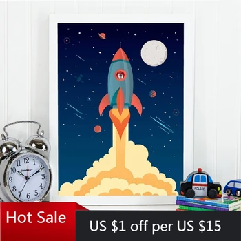 

Space Rocket Poster Prints Nursery Art Wall Decor Boys Gift Spaceship Illustration Art Canvas Painting Kids Room Decorations