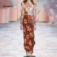 Новые высококачественные дизайнерские осенние женские макси юбки с принтом для подиума элегантные длинные юбки