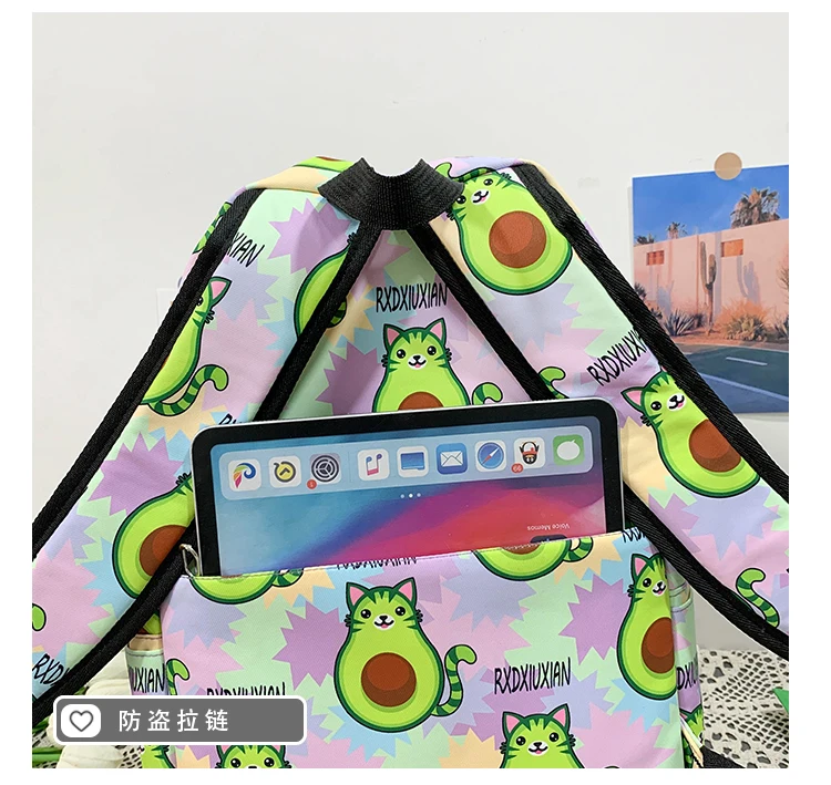 2022 Summer New Avocado Backpack Fashionable Cute Little Fresh Women's Nylon Backpack College Style Teen Girl Student Schoolbag