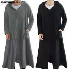 INCERUN мужской повседневный однотонный Тренч с длинным рукавом и капюшоном Китайский кунг-фу ретро Пряжка Мужская ветровка модные длинные толстовки куртки