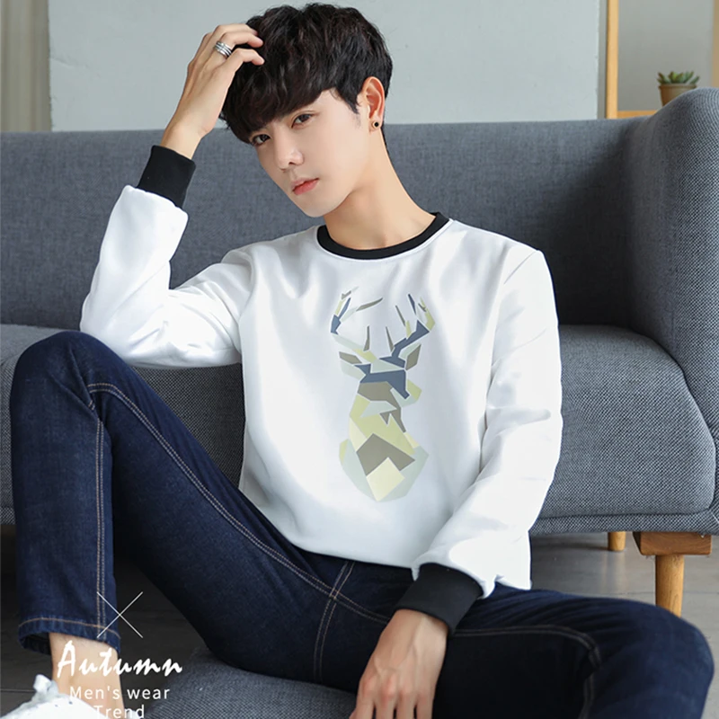 Deer Print O neck Oversized 2019 Autumn Winter men T shirt long Sleeve plus size 3xl Korean style minimalist student clothes Deer Print O neck Oversized 2019 Autumn Winter men T shirt long Sleeve plus size 3xl Korean style minimalist student clothes