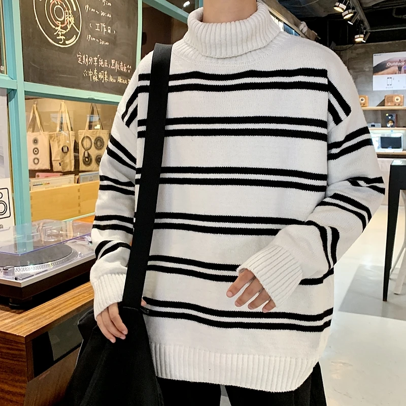 UYUK Autumn And Winter Loose Casual Trend High Collar College Wind Stripe Stitching Knit Sweater Hombre Clothes Man UYUK Autumn And Winter Loose Casual Trend High Collar College Wind Stripe Stitching Knit Sweater Hombre Clothes Man