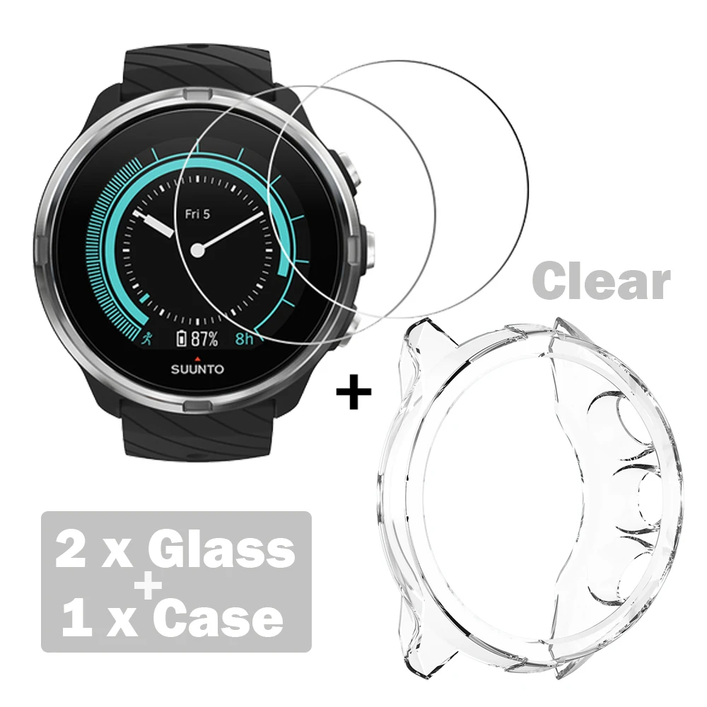 2+1 Protector Case + Screen Protector Film for Suunto 9 smart watch Soft TPU Protective Case Cover Shell Tempered Glass Film 