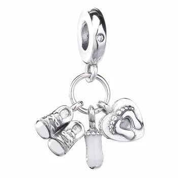 

New 925 Sterling Silver Charm My Little Baby With bottle booties & heart Pendant Beads Fit Pandora Bracelet Bangle Diy Jewelry