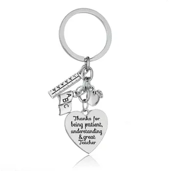

12PC Thanks For Being Patient Understanding And Great Teacher Keyring Ruler ABC Book Apple Heart Charm Keychain Graduation Gifts