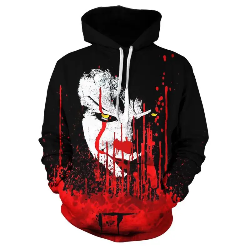 

New IT Clown Stephen King's IT Sweatshirt Horror movie Hoodie Halloween party hip hop street wearing a 3D-printed hoodie