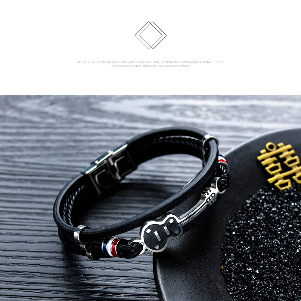 Модный креативный кожаный браслет в стиле хип-хоп с музыкальной гитарой, Роскошный дизайнерский Ювелирный шарм, мужской браслет подарок на день рождения, 3-PH1354
