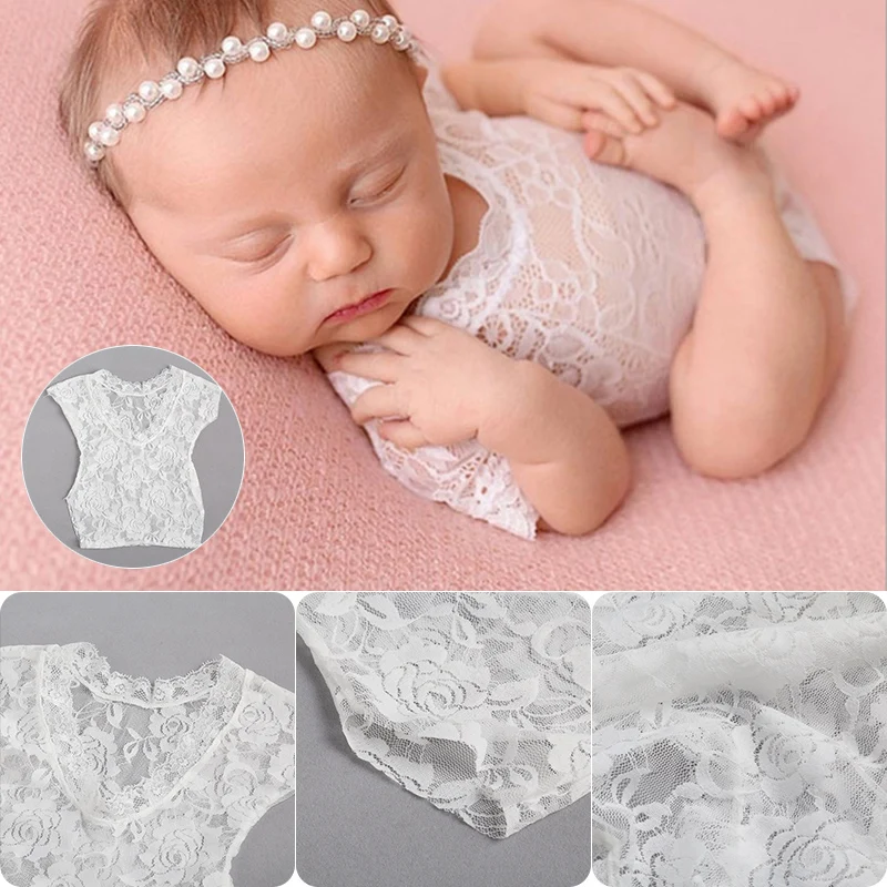 Summer Fullmoon Infant Baby Girls Bowknot Lace Romper Outfit Clothes Photo Prop