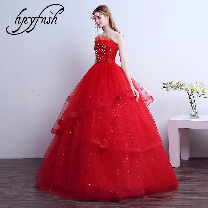 off white and red wedding dresses