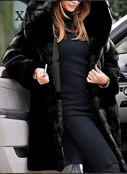 

Autumn/Winter fur Hooded hat Coat Jackets Warm Wool Blend Sleeve Long Turn-down Collar Loose Coats Large Size Outerwear