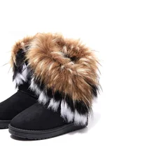 Новинка года; зимняя обувь; утолщенные хлопковые сапоги на высоком каблуке; Нескользящие сапоги на кроличьем меху; женские зимние сапоги с лисьим мехом