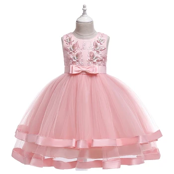 

2 Colors Fashion Flowers Butterfly Wedding Girls Dress Cute Bow Prom Party Princess Dresses 3-9Y Baby Girl Clothes Birthday Gift