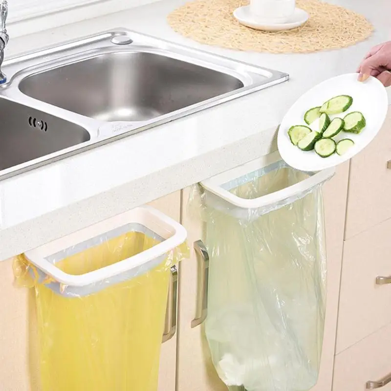Kitchen Cupboard Back Trash Bag Rack Cabinet Door Garbage Bag Holder Hanging Kitchen Cabinet Hanging Trash Rack kitchen Tools