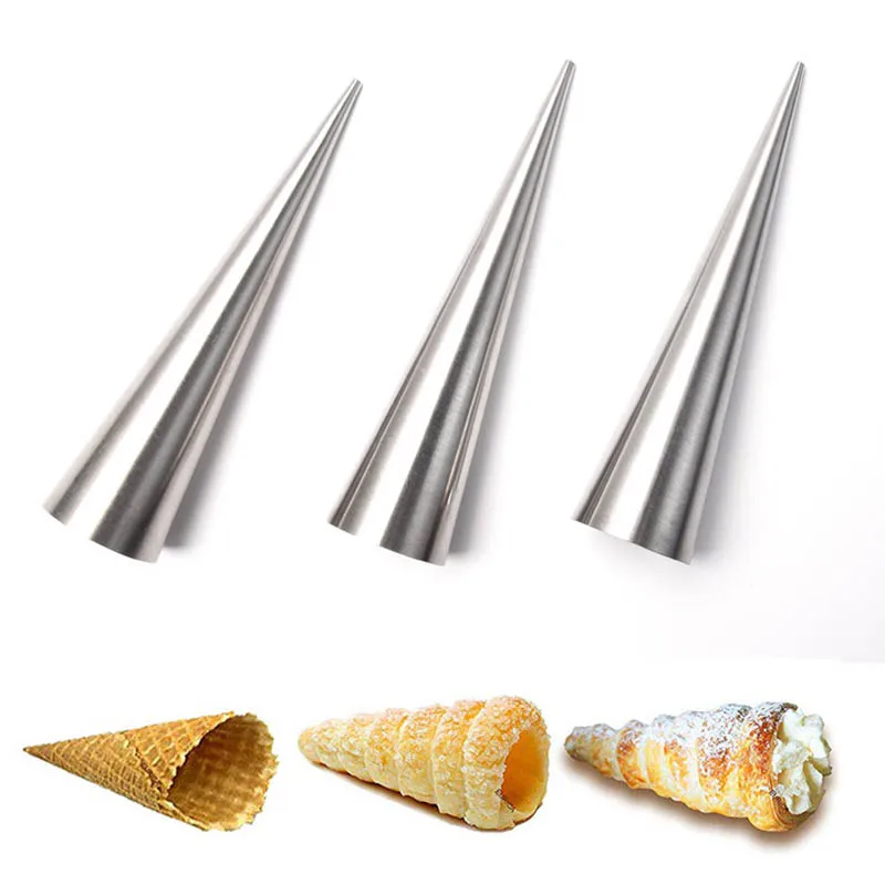 12PCS Conical Tube Cone Roll Moulds Stainless Steel Spiral Croissants Molds Pastry Cream Horn Cake Bread Mold
