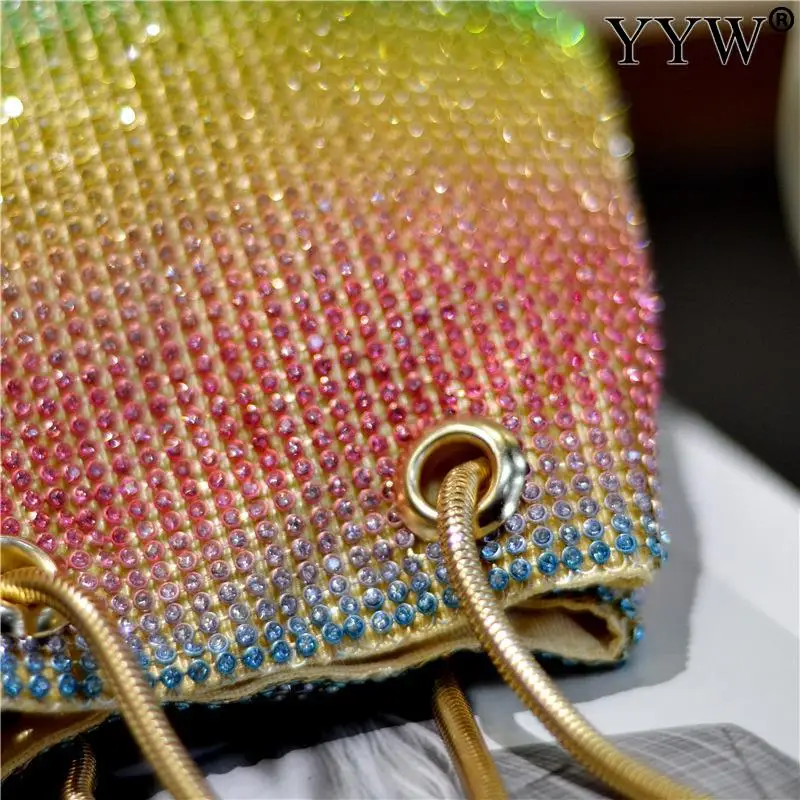 Fashion Women Bucket Shoulder Bag With Rhinestone Crossbody Bag Evening Bag Rainbow Ladies Party Purse Female Clutches Bolsos