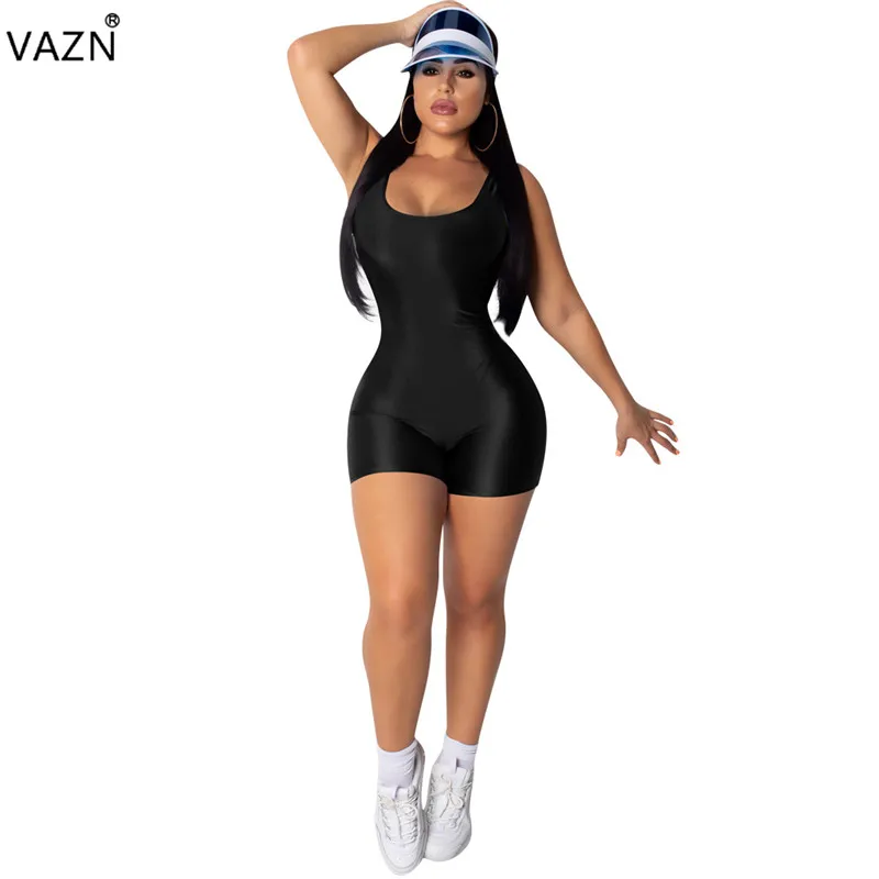VAZN Весна Горячая Мода Женские однотонные 4 цвета Bodycon Костюмы Леди o-образным вырезом без рукавов пикатные с открытой спиной обтягивающие костюмы QM3671