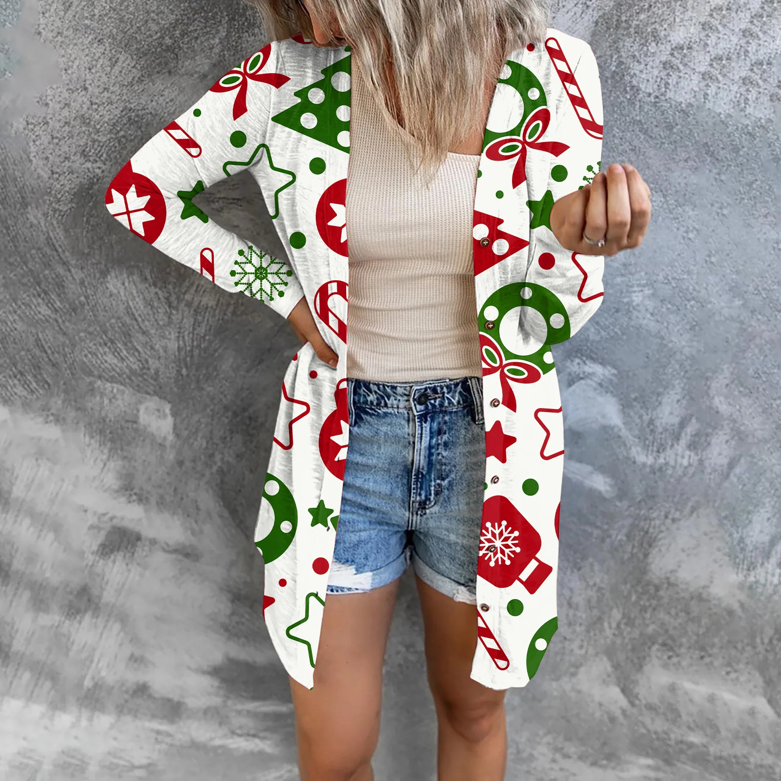 maxi puffer coat AWASIR 2021 Fashion Women Causal Coat New Women's Christmas Printed Fashion Button Long Sleeved Cardigan bubble coat women