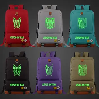 

Green Luminous Anime Wings Attack On Titan Boy Girl Book School Bag Women Bagpack Teenagers Schoolbags Men Student Backpack