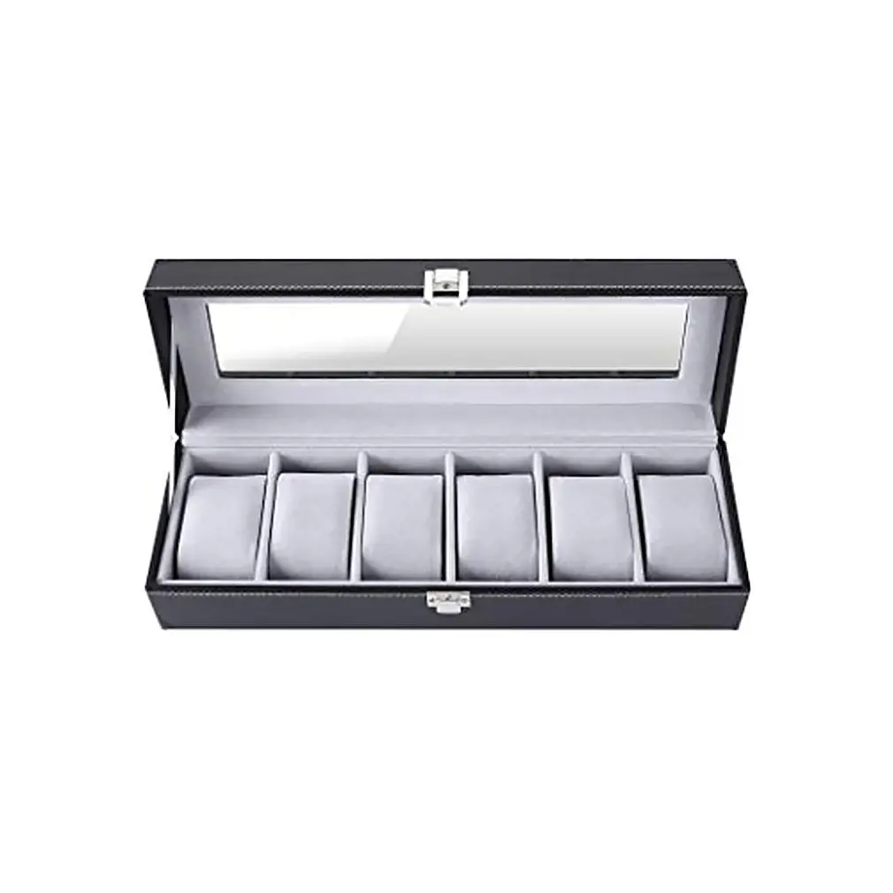 

6 Grid Watch Boxes PU Leather Watch Case display Box Handmade Acrylic Top Suede Cushion Watch Jewelry Collection Display Case