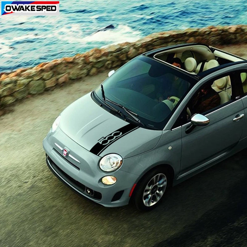 Car Hood Bonnet Sport Sticker For-Fiat 500 Auto Engine Cover Stripes Auto Body Decor Vinyl Decals Exterior Accessories (4)