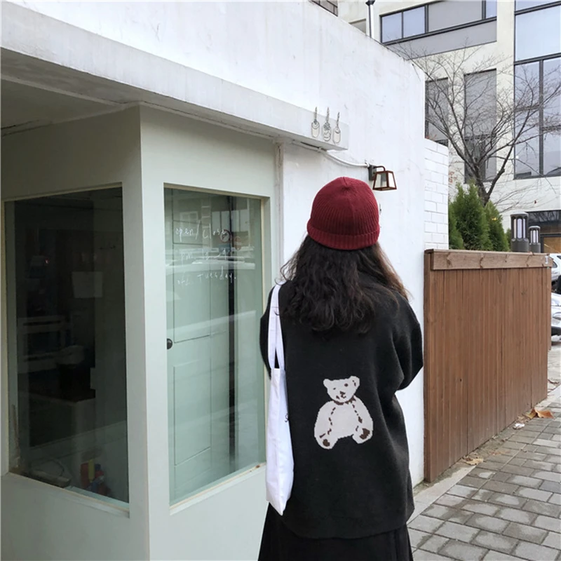 Woherb японский каваи кардиган для женщин милый свитер пальто принт мультяшного медведя корейский трикотаж для девочек милые свободные кардиганы