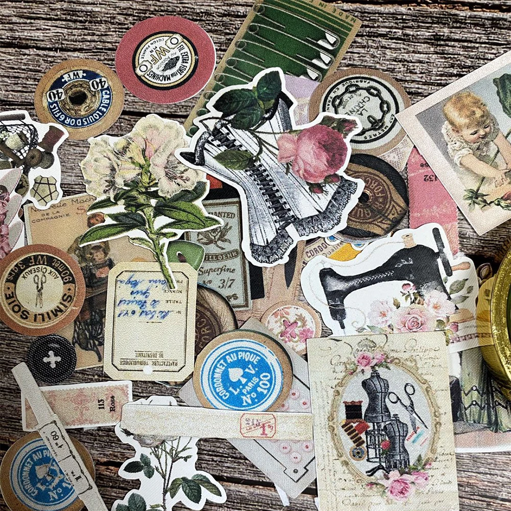 Retro European and American SEW Decorative Sticker DIY Scrapbooking Journal Album Diary Collage 32pcs