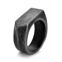 Jiayiqi Men's Punk Rock Stainless Steel Signet Ring - Bold Hip Hop Party Jewelry - 12 (Vintage Irregular)