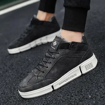 

Large size men's shoes winter with wool warm wild men's shoes fashion slip wear trend outdoor solid color lace up cotton shoes