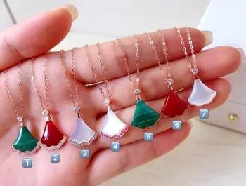 

18K Rose Gold Shell / Red Agate / Malachite Necklace Christmas Gift for Women Valentines Day Gift for Girlfriend
