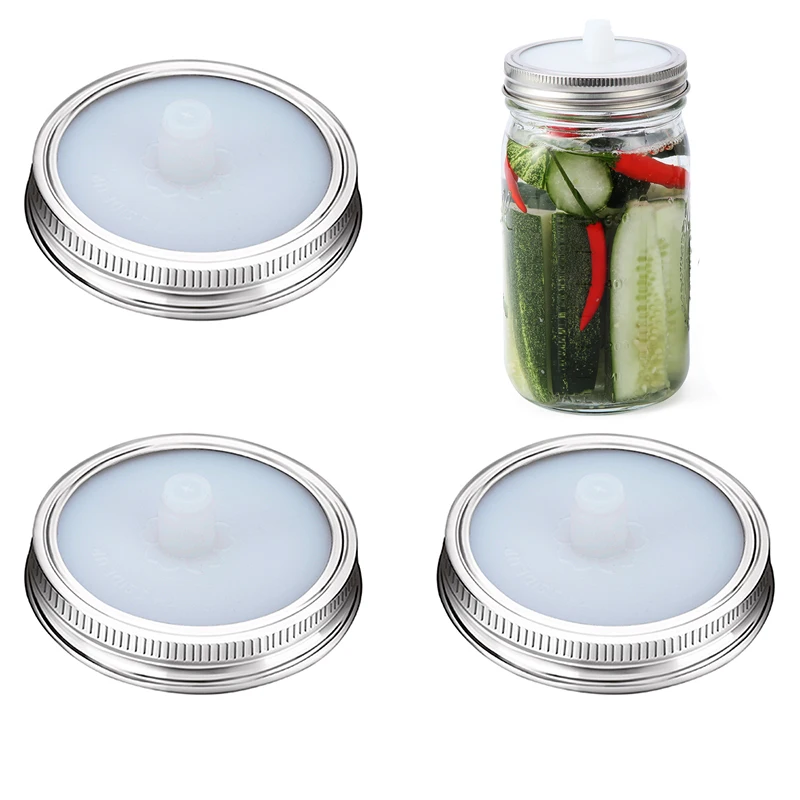 

4 Pcs Silicone Fermentation Airlocks Lids Fermenting Sprouting Cover Waterless Food Grade Stainless Steel Bands For Mason Jar