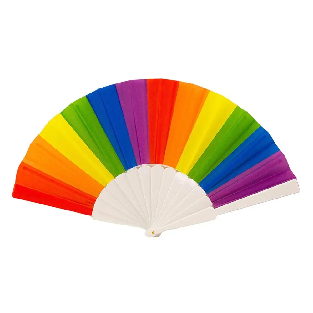 

New Arrival 12PCS Rainbow Craft Fans Plastic Lace Folding Hand Held Fan For Gay Pride Church Wedding DIY Decoration Party Decors