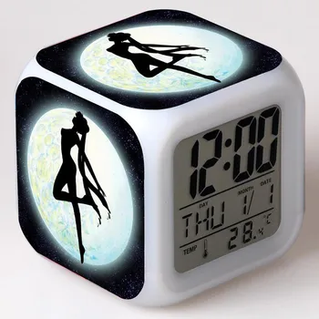 

Sailor Moon girls Cartoon Figuras LED Alarm Clock Colorful Touch Flash light Desktop Watch Thermometer Anime Toys