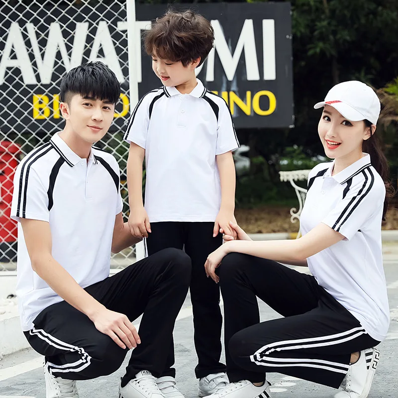 

Summer Parent And Child Sports Set Lapel T-shirt Cotton Men And Women School Uniform Short Sleeve Trousers Sports Clothing Group