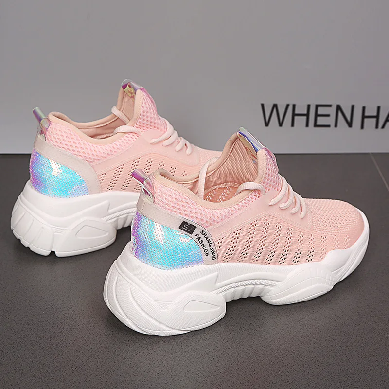 

Elevator Dad Women's Summer 2019 Spring New Style White Shoes Versatile Casual Shoes Thick Bottomed Breathable Mesh Athletic Sho