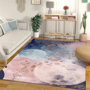 

Korean Style Rug Rectangle Pink Gold Moon Girls Carpet Room Abstract Painting Sofa Carpet Living Room Kids Home Bedroom Rugs